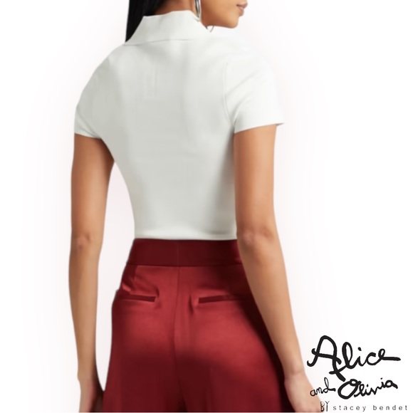 COPY - Alice + Olivia *NWT* Janine Lace Up Polo Top in Soft White - Picture 3 of 8